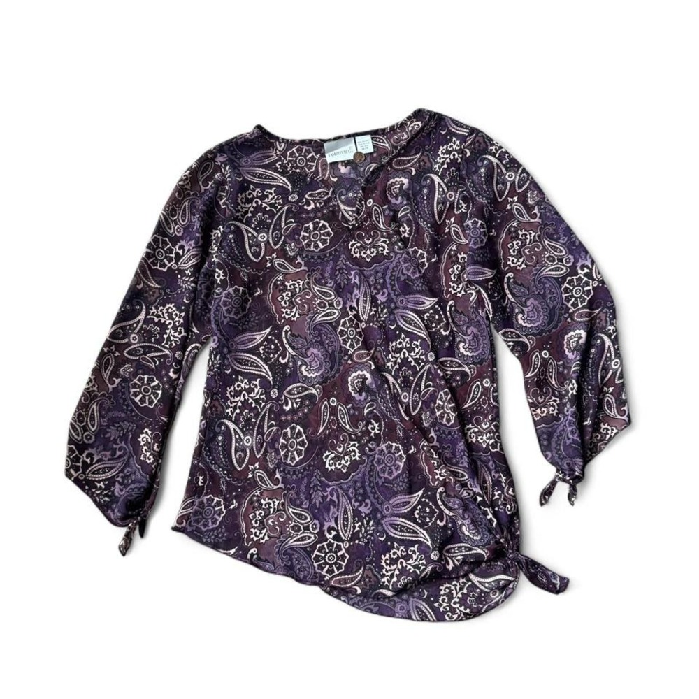 Y2K Sheer Blouse Women's‎ Plus Size 14/16 Fashion Bug Purple Paisley Asymmetric